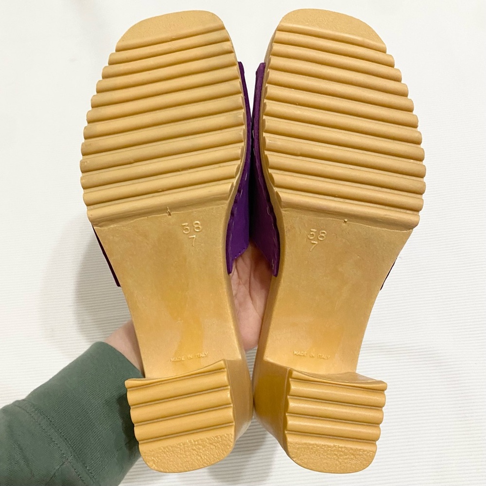 Vintage 90s Y2K Xhilaration Italy Purple Suede Plastic Chunky Heel Sandals - Picture 7 of 10